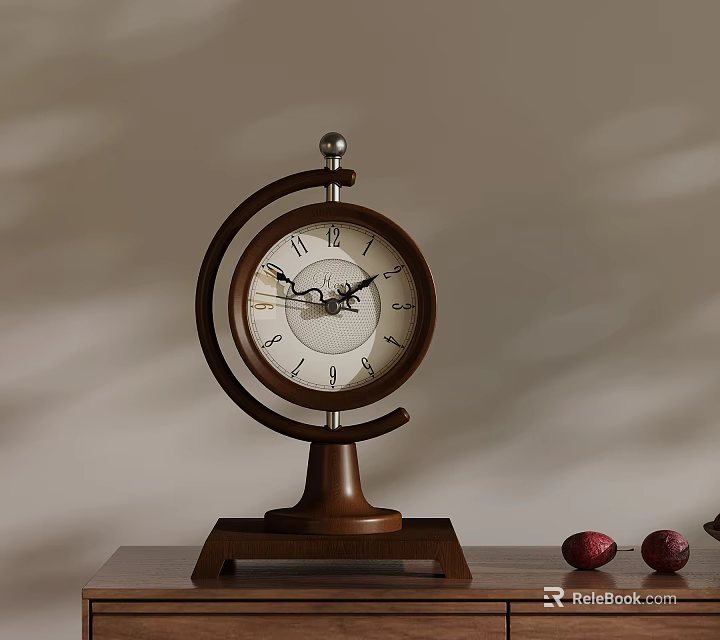 Vintage Wooden Mantel Clock With White Dial And Red Decorative Items 3d model 