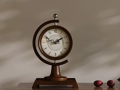 Vintage Wooden Mantel Clock With White Dial And Red Decorative Items 3d model