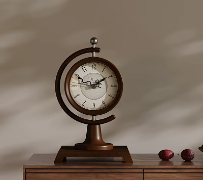 Vintage Wooden Mantel Clock With White Dial And Red Decorative Items 3d model