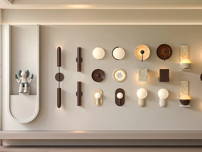 Various Styles Wall Lamps Display On White Wall Interior Design 3d model