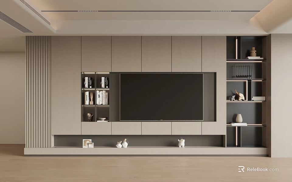Modern TV Background Wall With Storage And Decor 3d model 
