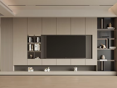 Modern TV Background Wall With Storage And Decor 3d model