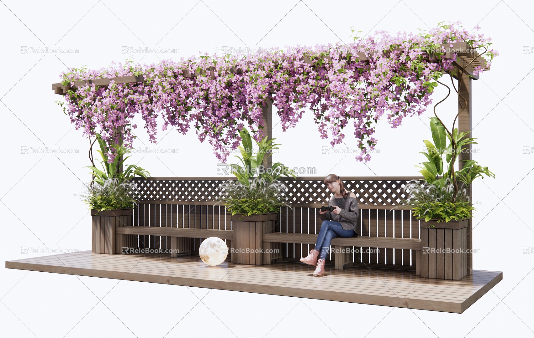 Vine Plant Climbing Vine Flower Rack Landscape Seat Flower Box 3d model