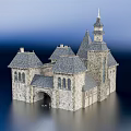 Ancient Architecture Stone Building With Spires Tower Arched Gate And Windows 3d model