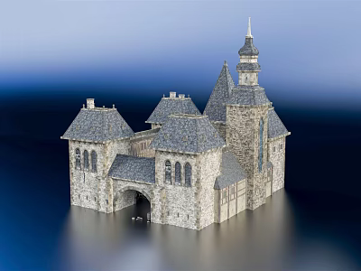 Ancient Architecture Stone Building With Spires Tower Arched Gate And Windows 3d model