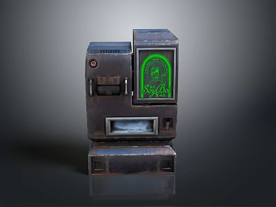 Vintage Metal Machine With Green Glowing Screen And Skull Design Control Panel 3d model