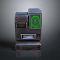 Vintage Metal Machine With Green Glowing Screen And Skull Design Control Panel