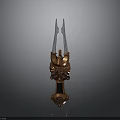 Ornate Trident Shaped Metallic Weapon With Decorative Handle And Sharp Prongs