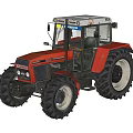 Sturdy Red Agricultural Tractor With Large Wheels And Enclosed Cab