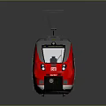 Modern Red Electric Train With Two Carriages On Grey Background And Reflection