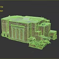Detailed Architectural Model Of Brick Building With Classical Columns And Annex Structures