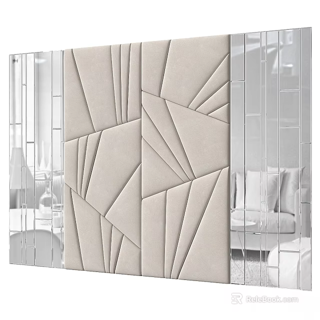 Modern Bedroom Accent Wall With Geometric Upholstered Panels And Mirror Frames 3d model