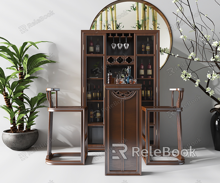 New Chinese Bar Chair Combination Bar Chair Cabinet Decoration Combination model