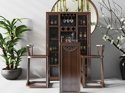 New Chinese Bar Chair Combination Bar Chair Cabinet Decoration Combination model