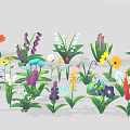 Cartoon Scenes Featuring Multiple Colorful Flowers And Various Plants With Green Leaves