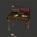 Elegant Red Wooden Stool With Drawers And Green Mat Vintage Design For Home
