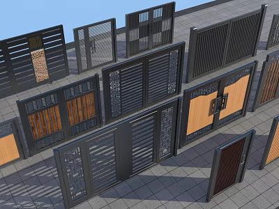 Various Stylish Gates With Metal Frames Wooden Panels And Lattice Designs 3d model