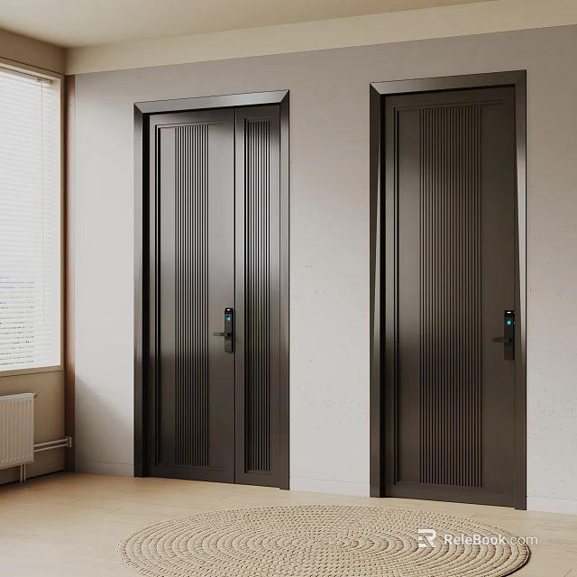 Modern Black Security Door Interior With Vertical Stripe Design And Smart Lock 3d model
