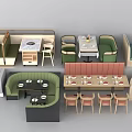Restaurant Seating Layouts With Various Booth Designs Round Tables And Chairs 3d model