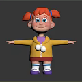 3D Smiling Cartoon Girl With Red Hair Pigtails Yellow Jacket Arms Outstretched