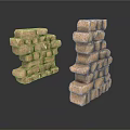 Two Decorative Stacked Stone Wall Structures With Natural Textured Surfaces 3d model