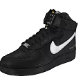 Black High Top Leather Shoes with White Swoosh Logo Velcro Strap and Rubber Sole