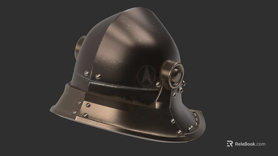 Intricate Vintage Metal Helmet Sculpture With Rivet Details And Historical Design 3d model 