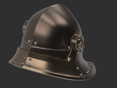 Intricate Vintage Metal Helmet Sculpture With Rivet Details And Historical Design 3d model