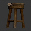 Rustic Wooden Stool With Round Seat Natural Texture And Four Legs