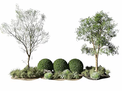 Garden Landscape Featuring Two Arbors Round Shrubs And Surrounding Greenery 3d model