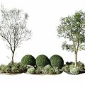 Garden Landscape Featuring Two Arbors Round Shrubs And Surrounding Greenery