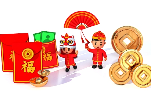 New Year red envelope gold coin 3d model