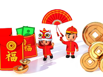 New Year red envelope gold coin 3d model