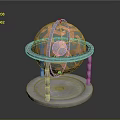 Spherical Sculpture Artistic Carving With Intricate Geometric Patterns And Metal Stand Base