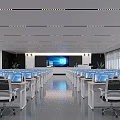 Bright Computer Classroom With Neat Desks Computers Large Screen And Natural Light 3d model
