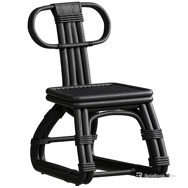 Modern Black Rattan Chair Featuring Woven Details And Ergonomic Structure For Home Use 3d model 