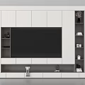Modern White TV Wall Unit With Storage Cabinets Open Shelves And Decorative Items