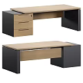 Modern Office Desk With Wooden Top Black Frame And Storage Drawers