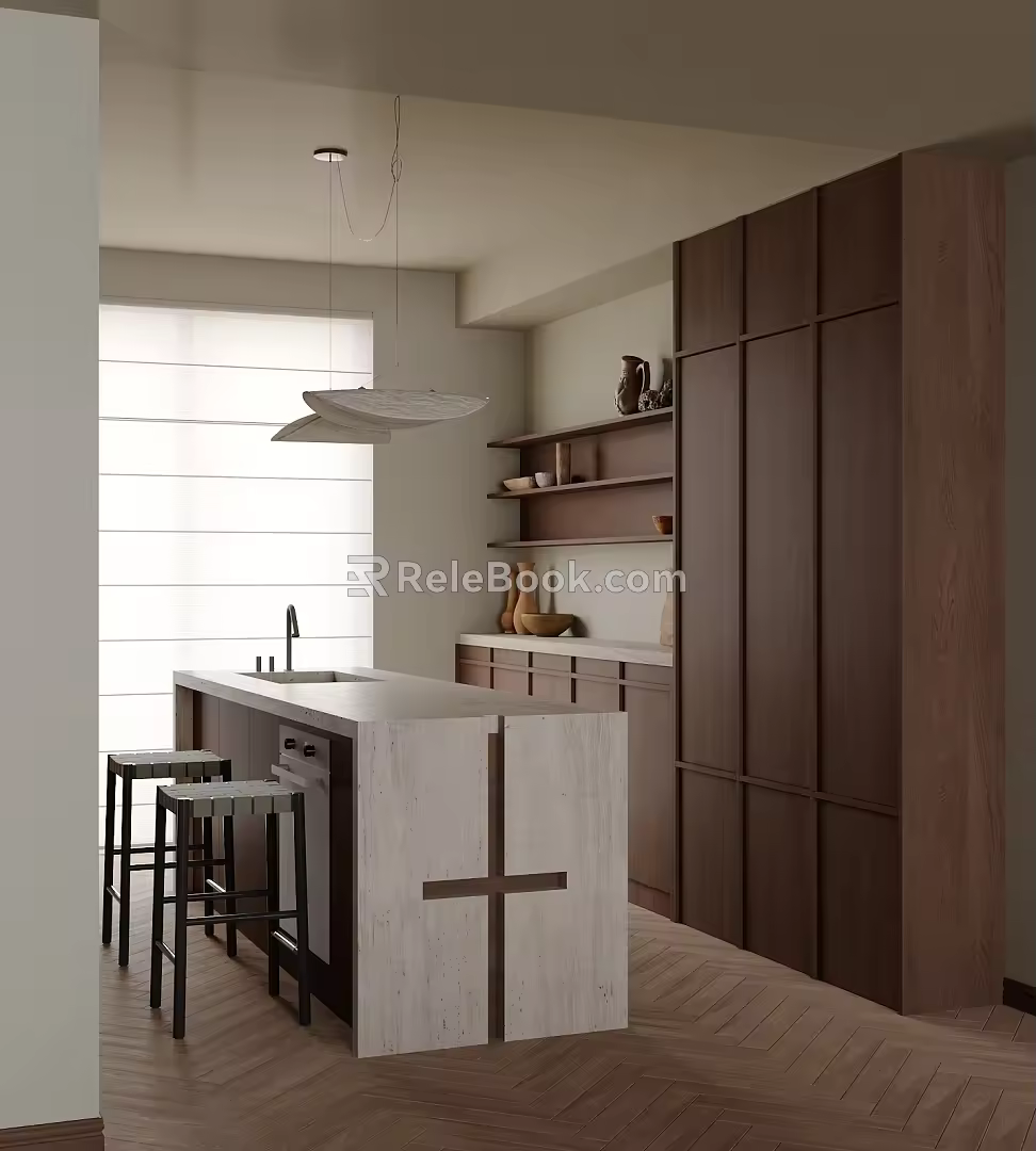 Middle Ancient Kitchen Island Bar Counter Middle Ancient Decorative Cabinet 3d model