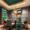Modern Public Restroom Interior Design With Green Doors Wooden Cabinets Mirrors And Tiled Walls