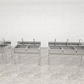 Three Stainless Steel Washing Sinks Each With Faucet In Spacious Room