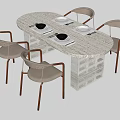 Modern Dining Table Set With Marble Top Drawer Base And Four Light Gray Cushioned Chairs 3d model