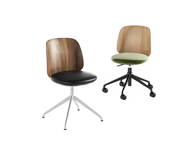 Modern Office Chairs With Wooden Backrest Black Green Seats And Five Star Bases 3d model