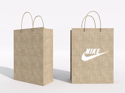 Brown Jute Paper Bags with Handles Featuring Nike Logo Design 3d model