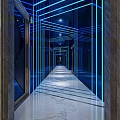 Modern Elevator Corridor Design With Blue LED Lights Marble Floor And Mirrors 3d model