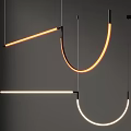 Modern Pendant Lights With Curved Linear Design Warm Orange White Glow Hanging In Minimalist Ceiling