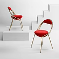 Elegant Red Velvet Leisure Chair With Golden Metal Frame And Modern Design