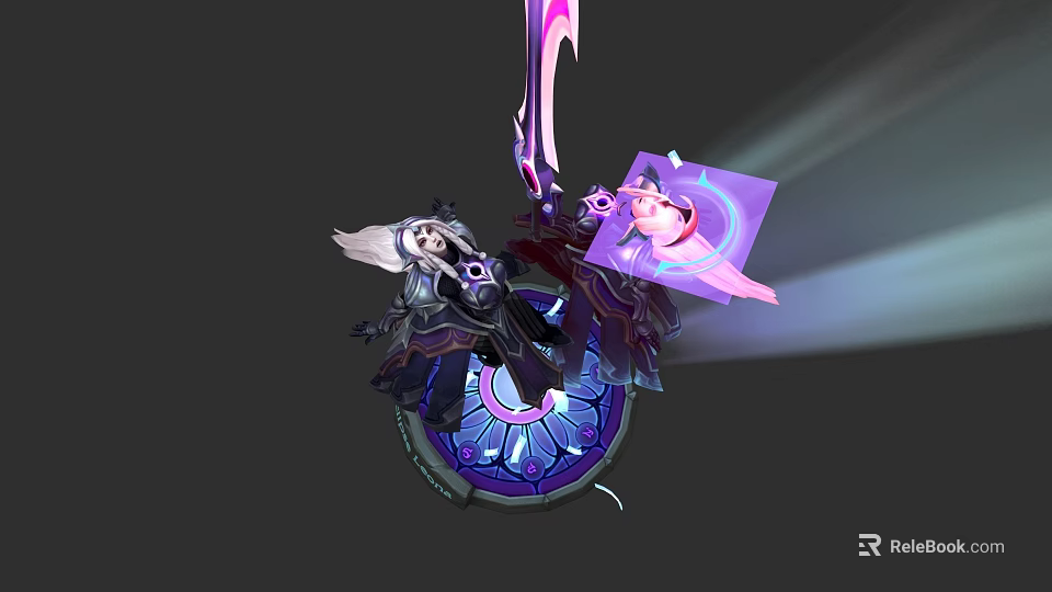 White Haired Fantasy Game Character Holding Pink Purple Weapon On Glowing Magic Circle 3d model 