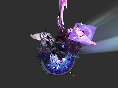 White Haired Fantasy Game Character Holding Pink Purple Weapon On Glowing Magic Circle 3d model