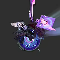 White Haired Fantasy Game Character Holding Pink Purple Weapon On Glowing Magic Circle